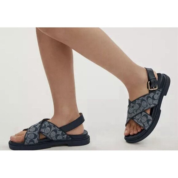 Coach Women’s Midnight Navy Fraser Chambray Sandal, Size 8.5, CT645 Denim Vibes - Picture 5 of 5